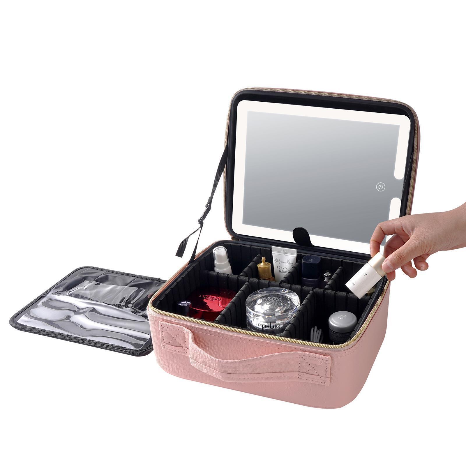 Portable Lighted Mirror Makeup Organizer Case