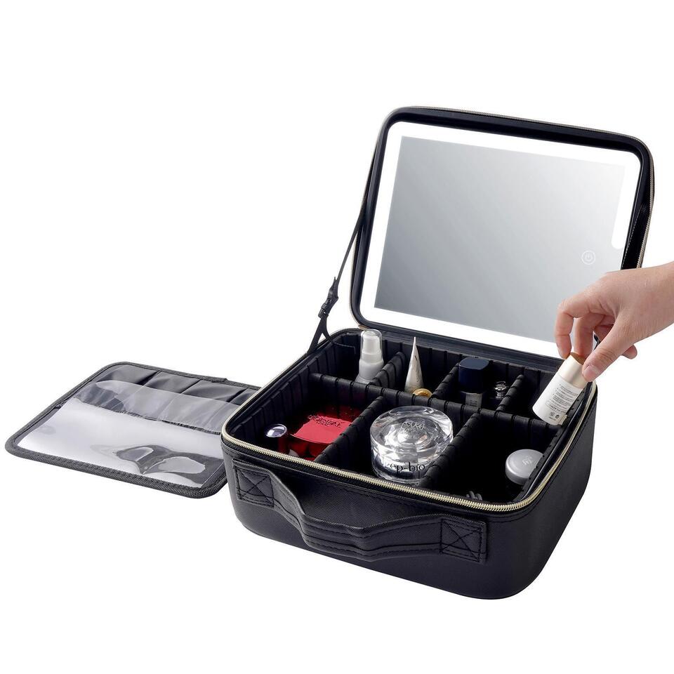 Portable Lighted Mirror Makeup Organizer Case